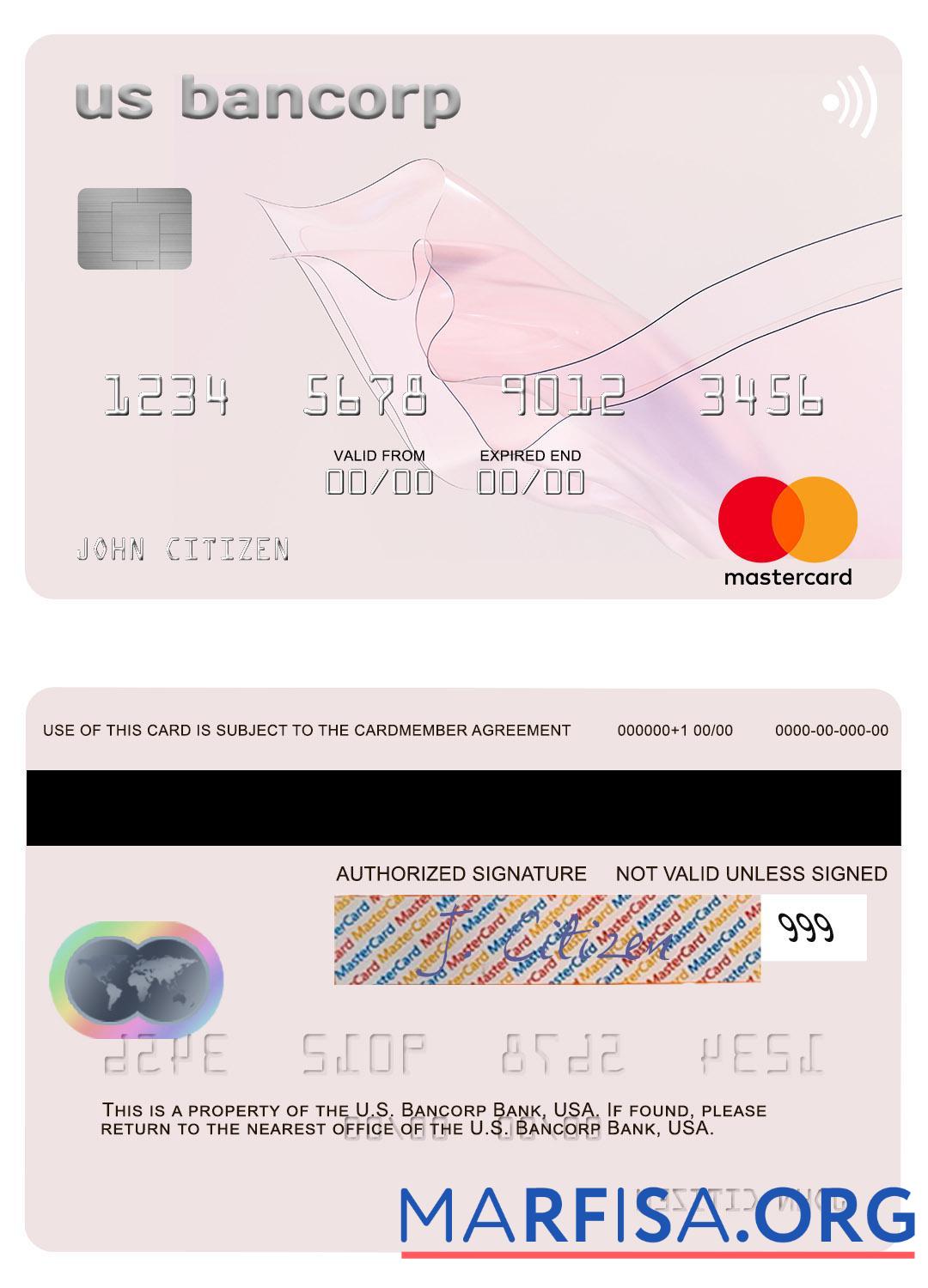 США U.S. Bancorp Банковский mastercard макет