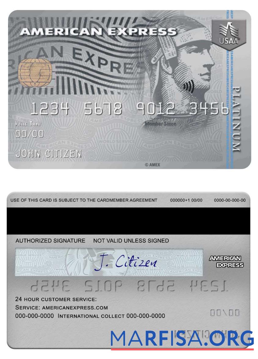 США USAA Банковский Amex Карта макет