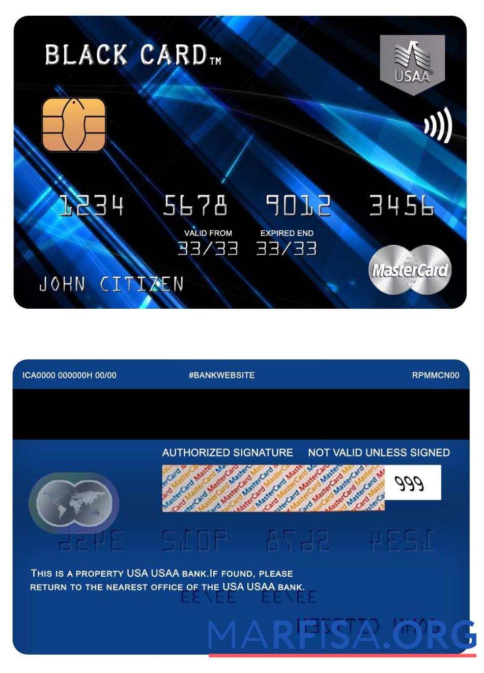 США USAA Банковский mastercard шаблон