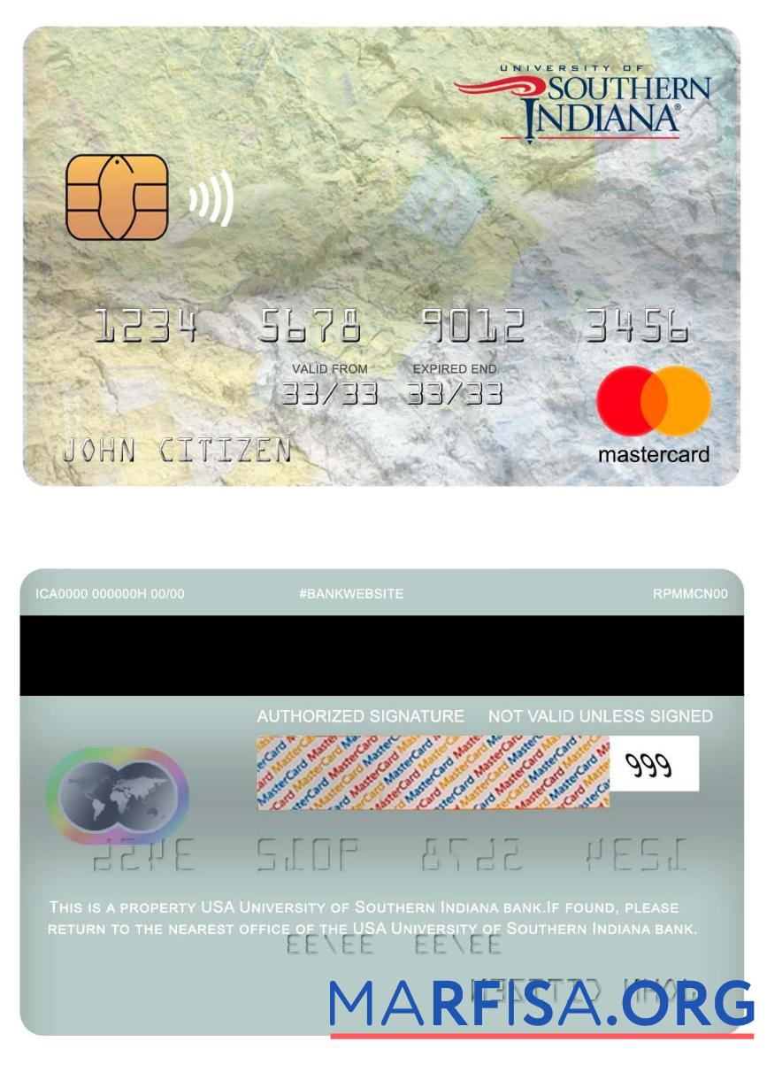 США университет of Southern Indiana Банковский mastercard дизайн
