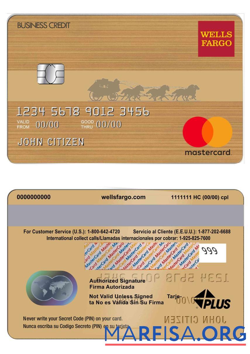 США Wells Fargo Банковский mastercard Коричневый макет