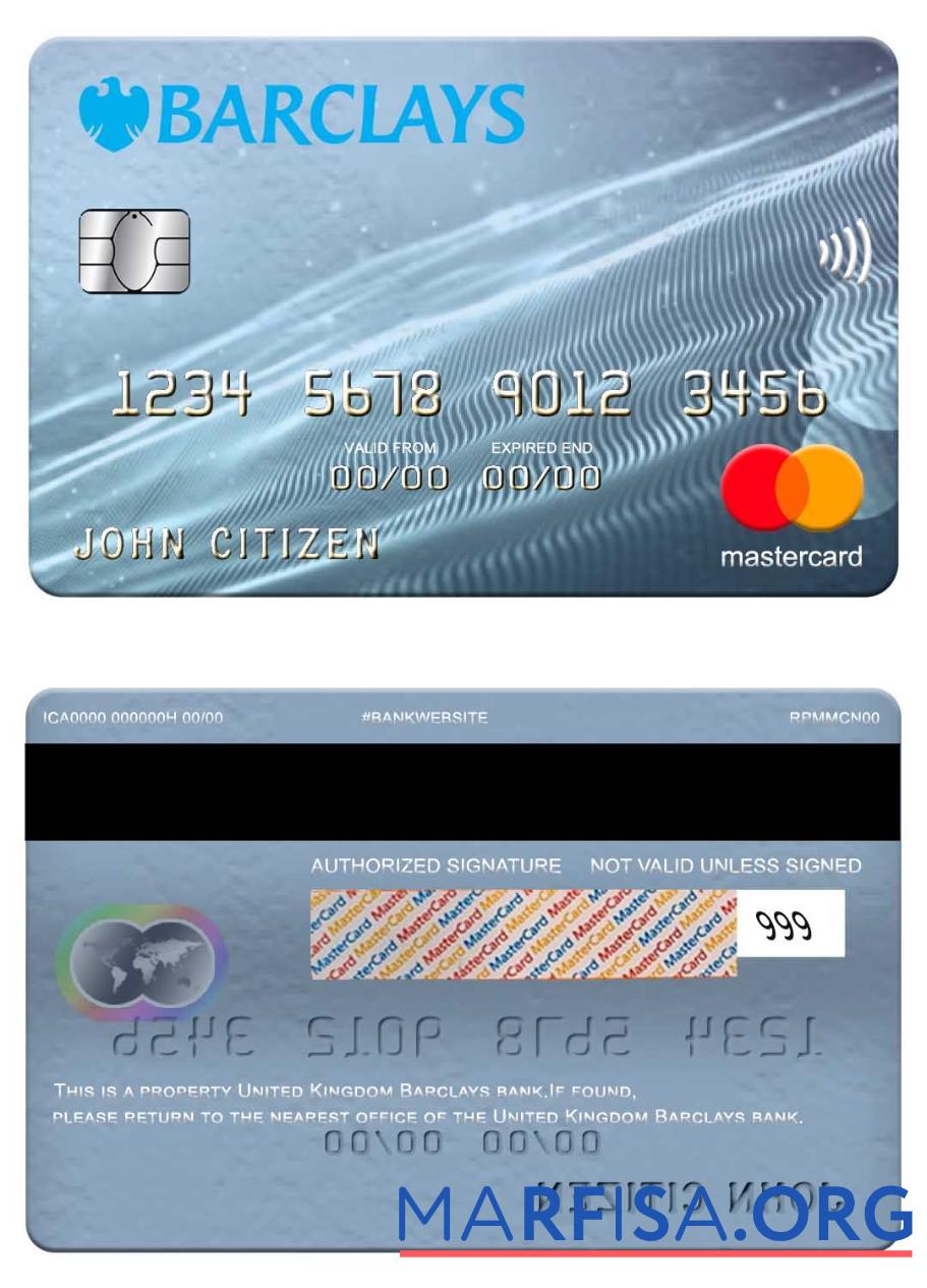 Великобритания Barclays Банковский mastercard макет