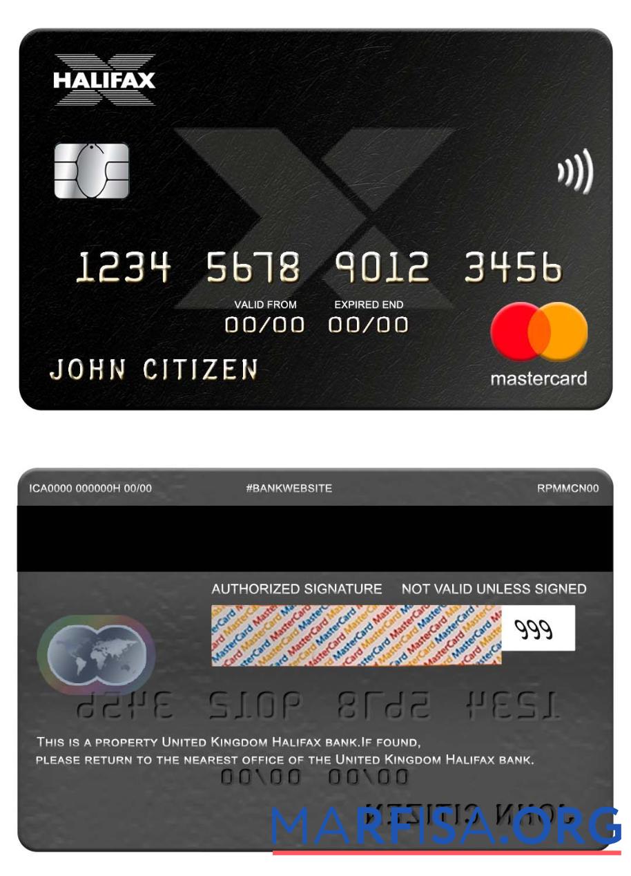 Великобритания Halifax Банковский mastercard шаблон