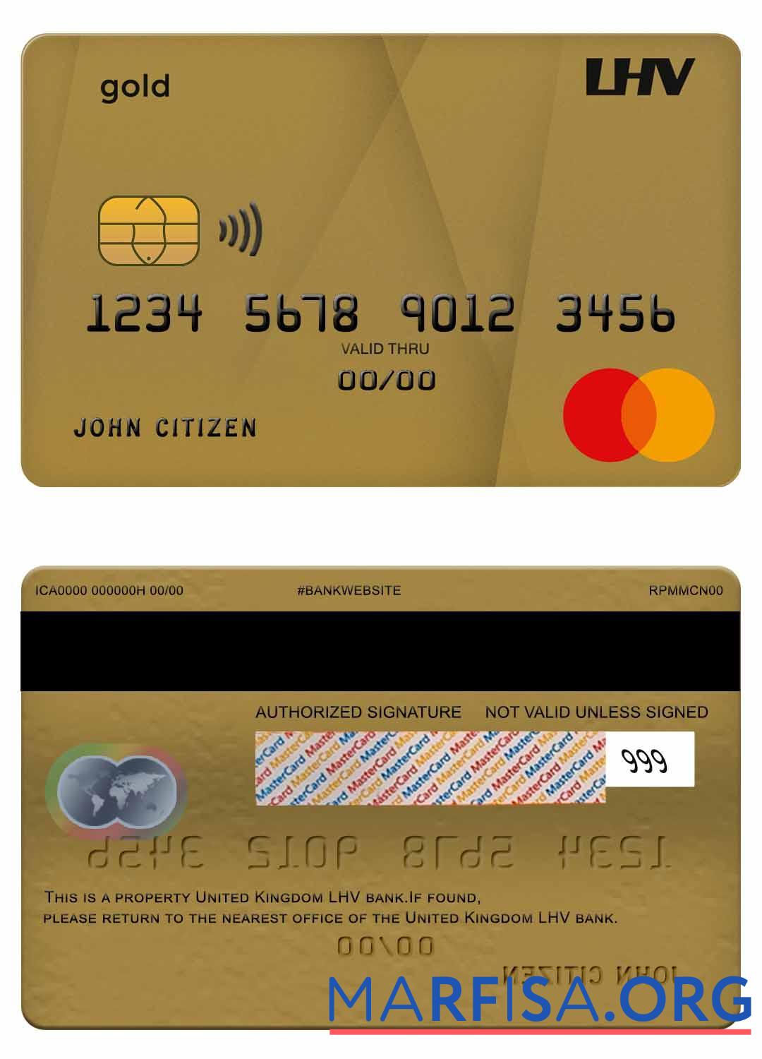 Великобритания LHV Банковский mastercard gold шаблон