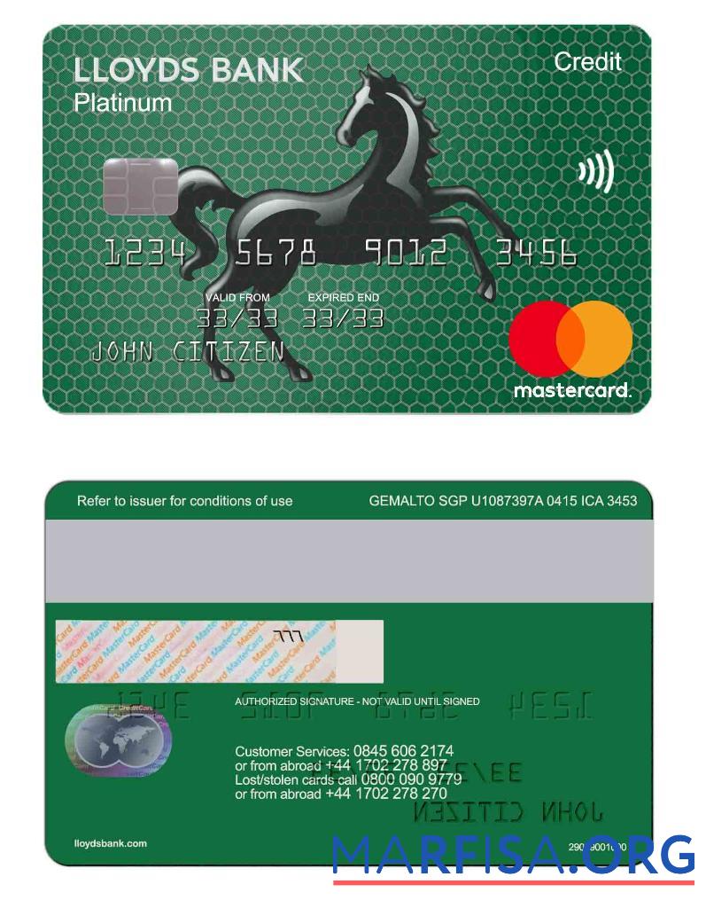 Великобритания Lloyds platinum mastercard шаблон