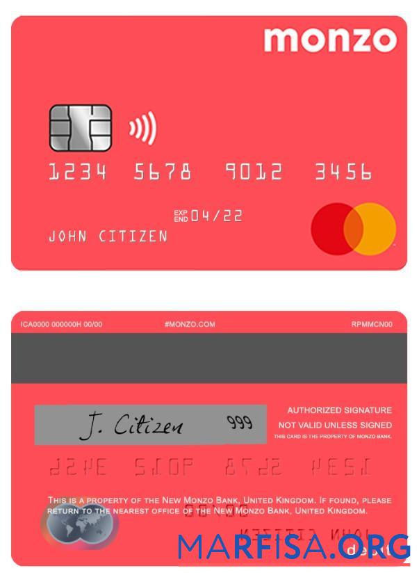 Великобритания Monzo Банковский Дебет mastercard дизайн