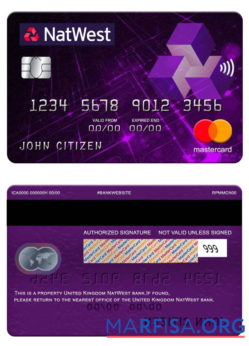 Великобритания NatWest Банковский mastercard макет
