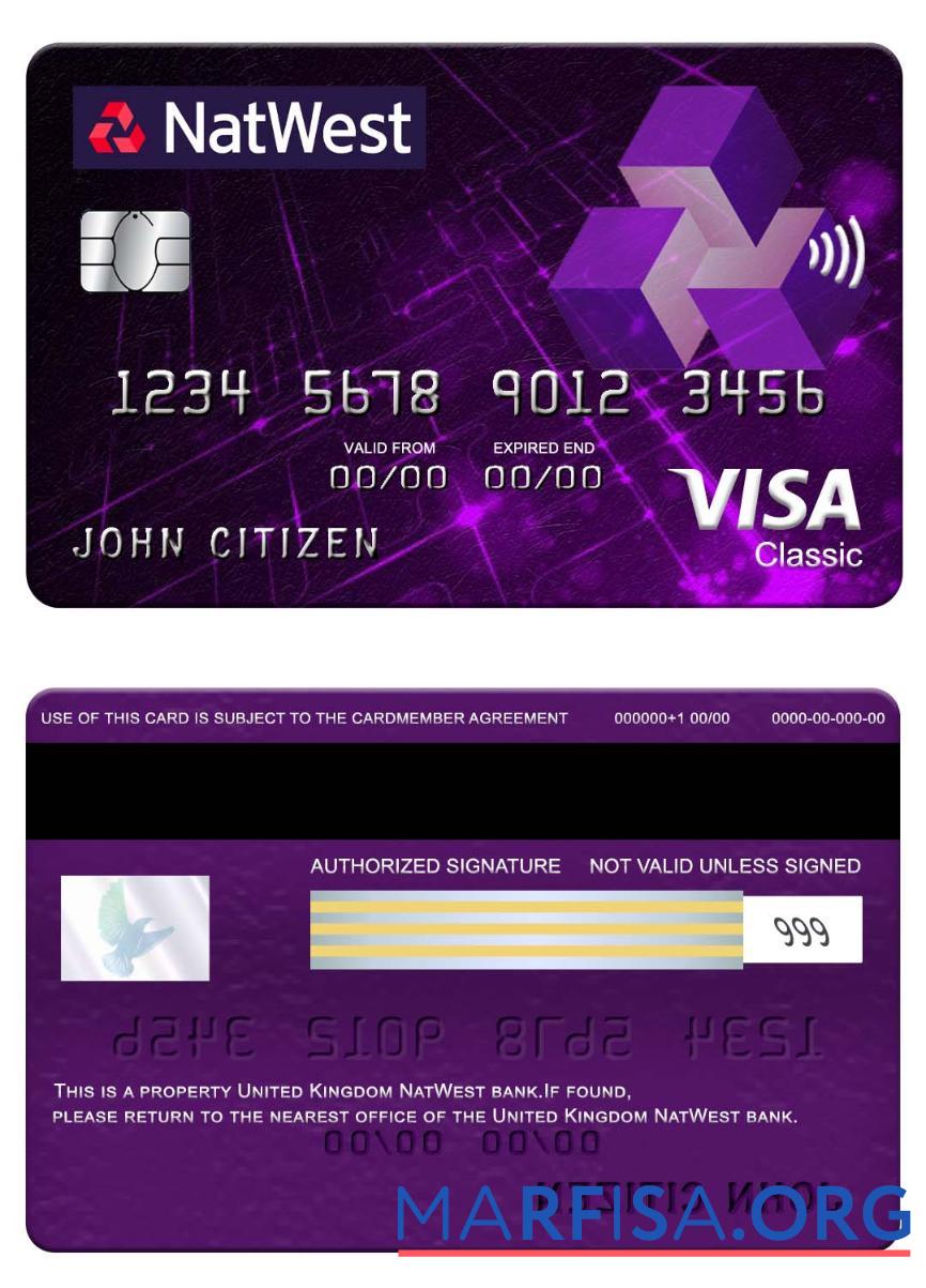 Великобритания NatWest Банковский Виза classic Карта макет