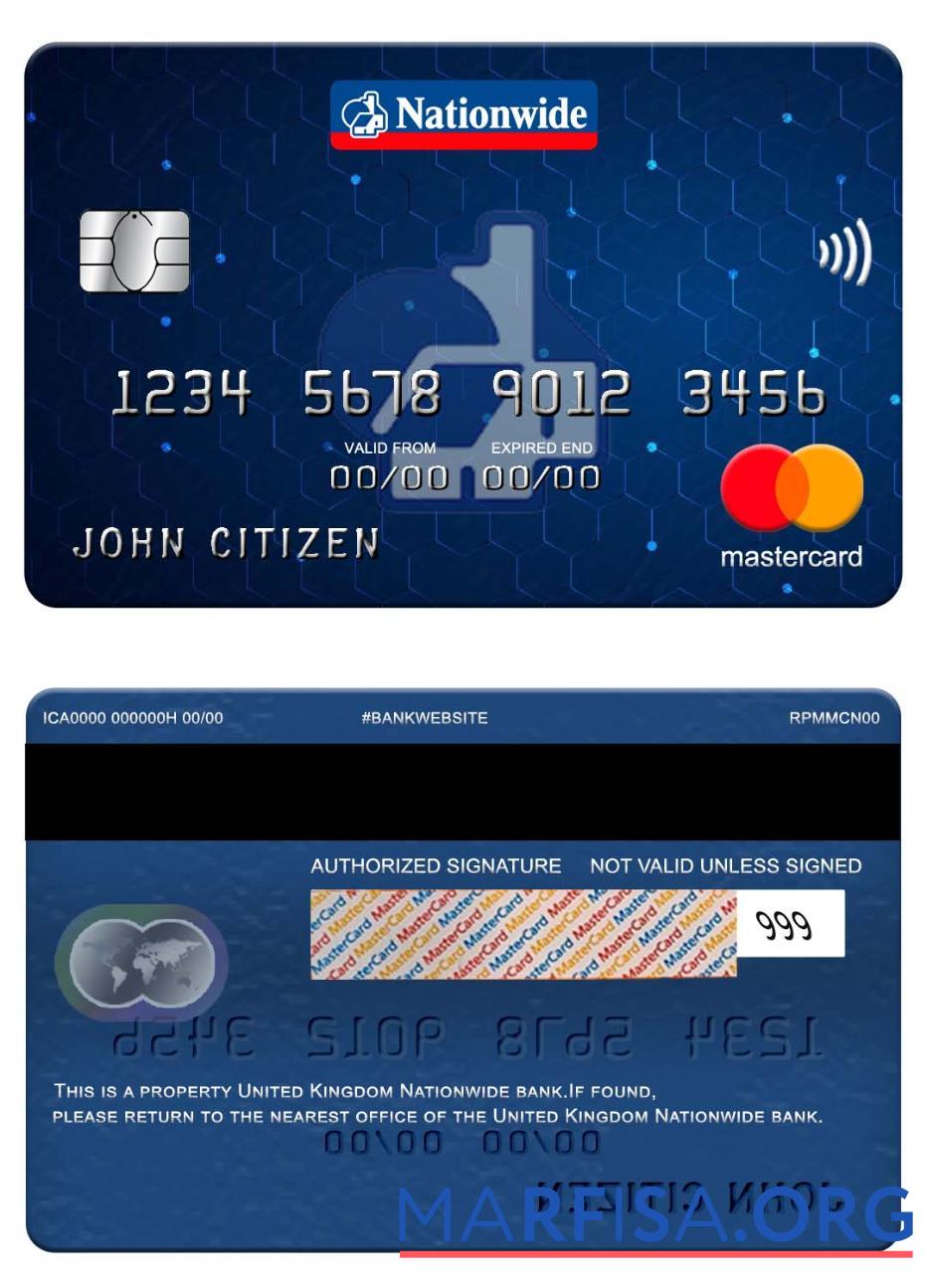Великобритания Nationwide Банковский mastercard образец