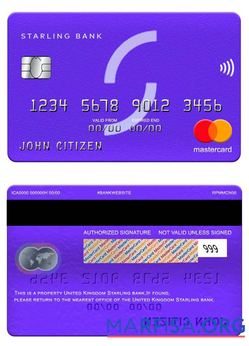Великобритания Starling Банковский mastercard шаблон
