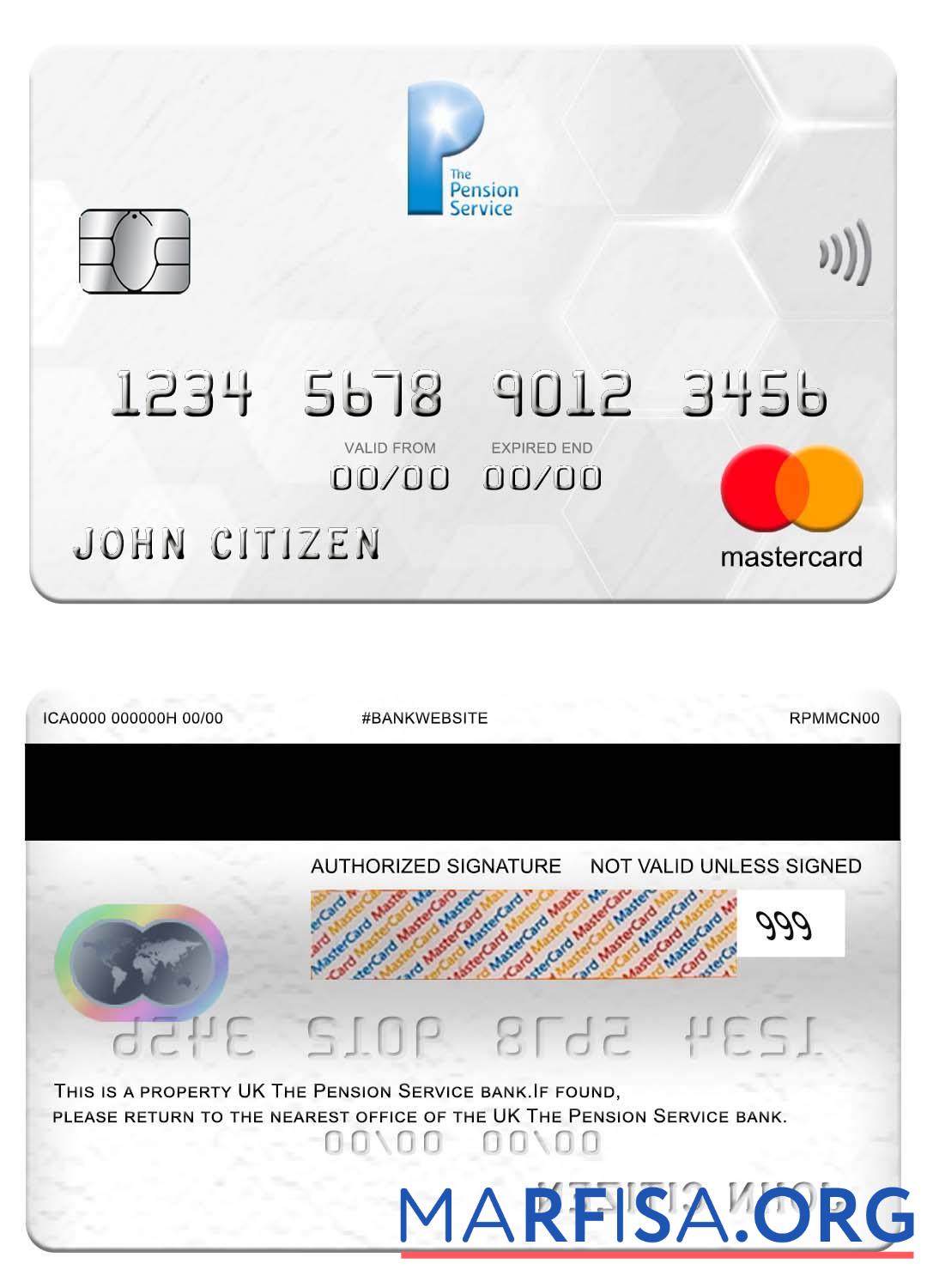 Великобритания The Pension Услуга Банковский mastercard макет
