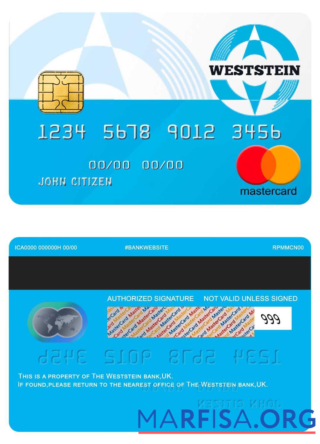 Великобритания Weststein Банковский mastercard образец