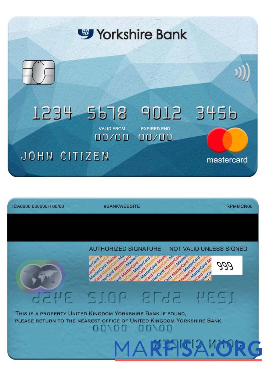 Великобритания Yorkshire Банковский mastercard шаблон
