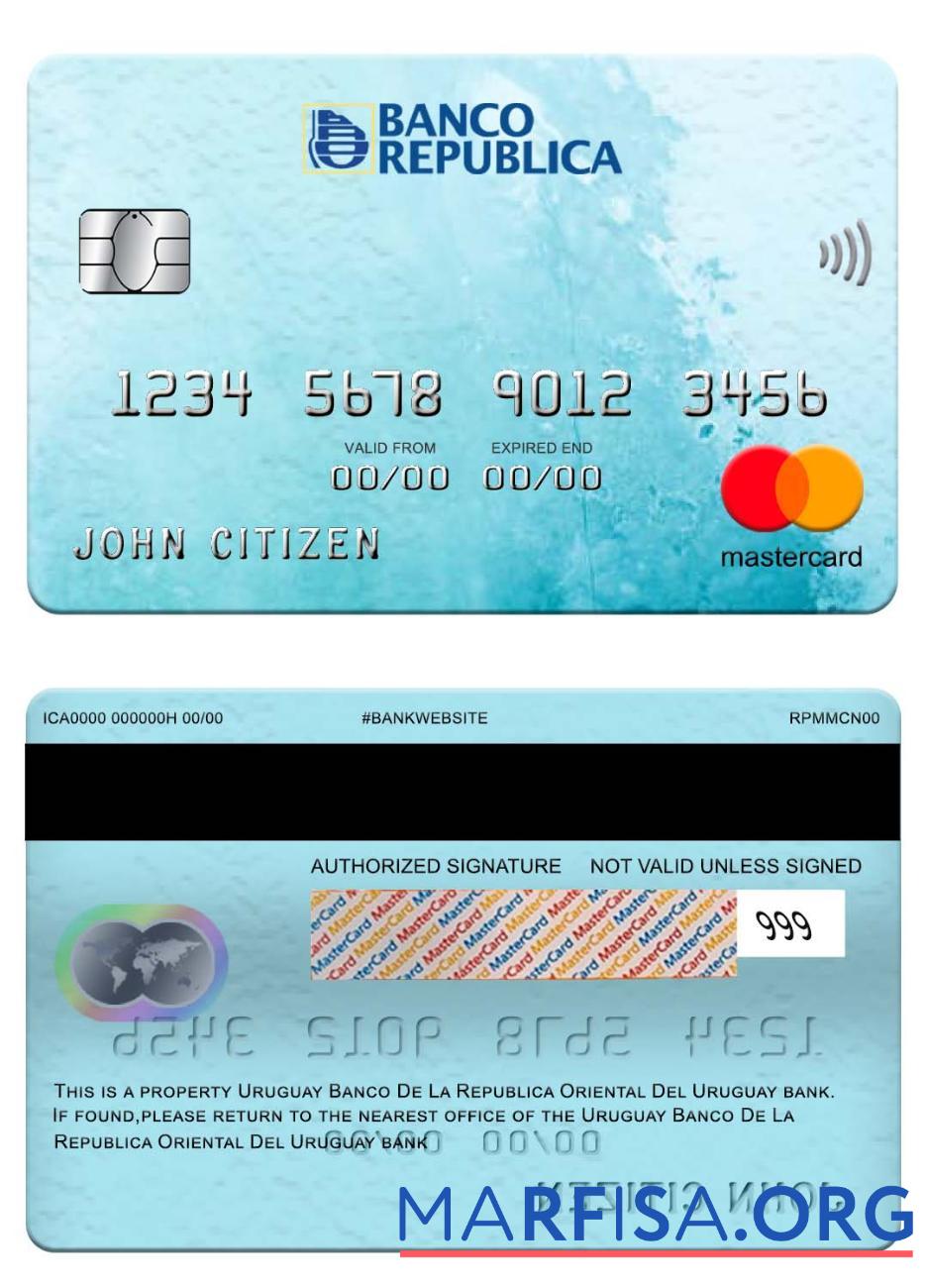 Уругвай Banco De La Republica Oriental Del Уругвай Банковский mastercard шаблон