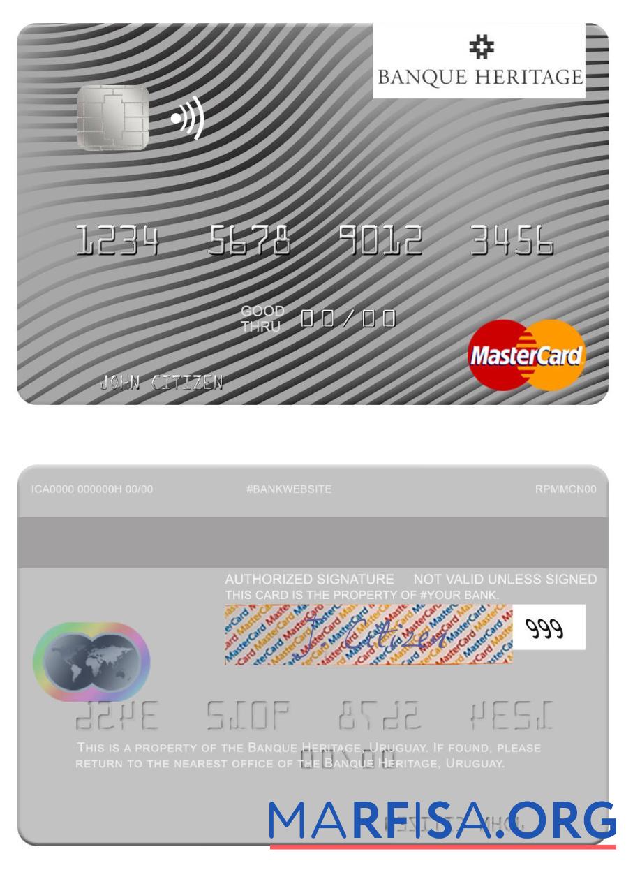 Уругвай Banque Heritage mastercard шаблон