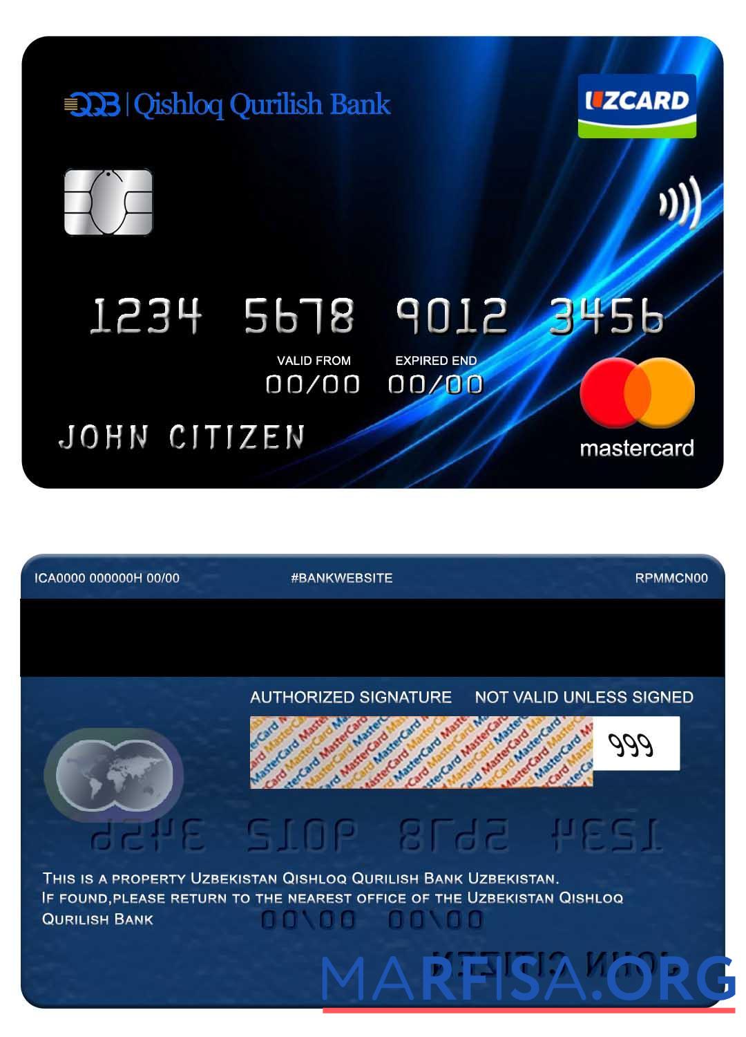 Узбекистан Qishloq Qurilish Банковский mastercard шаблон