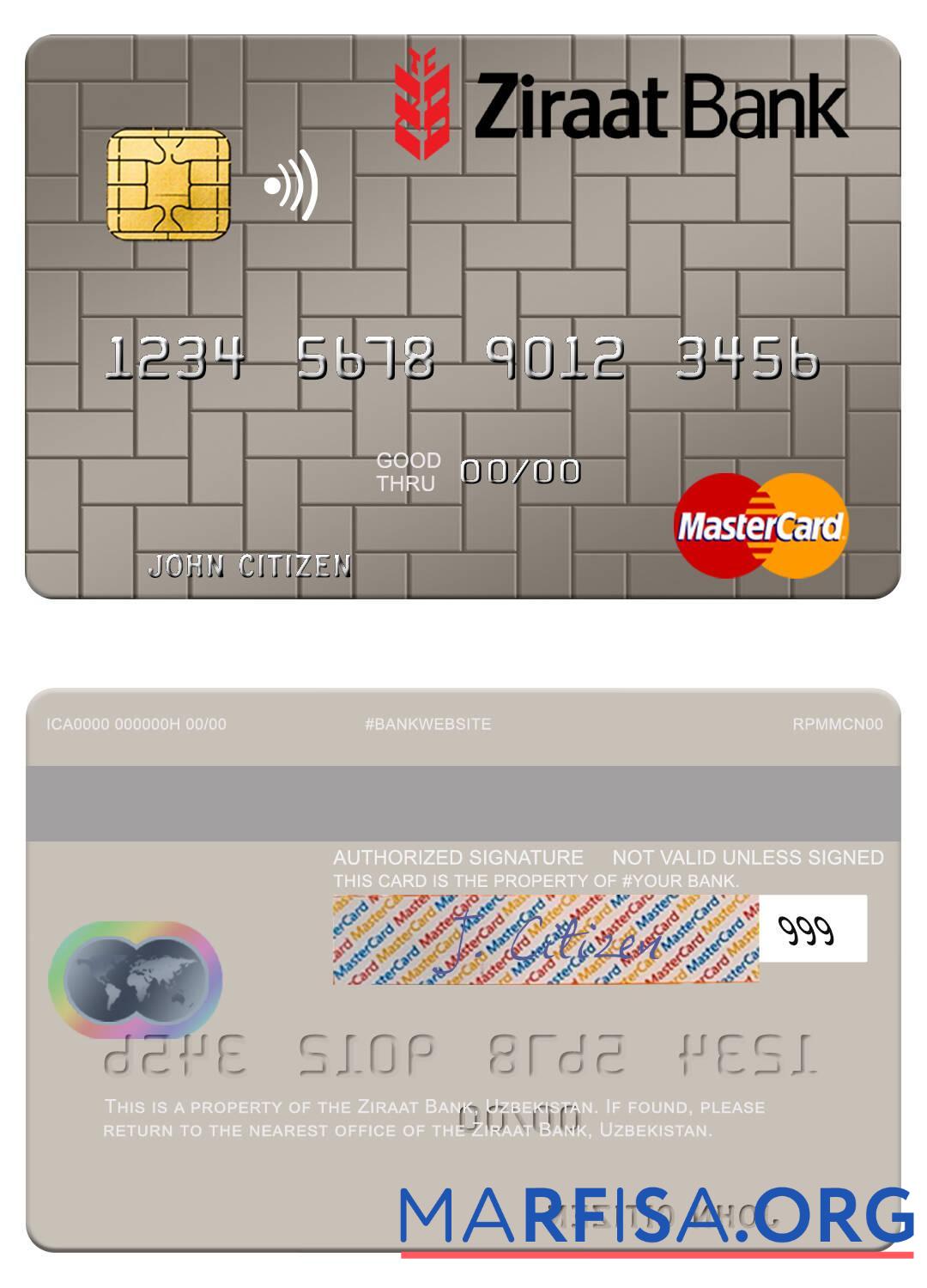 Узбекистан Ziraat Банковский mastercard макет