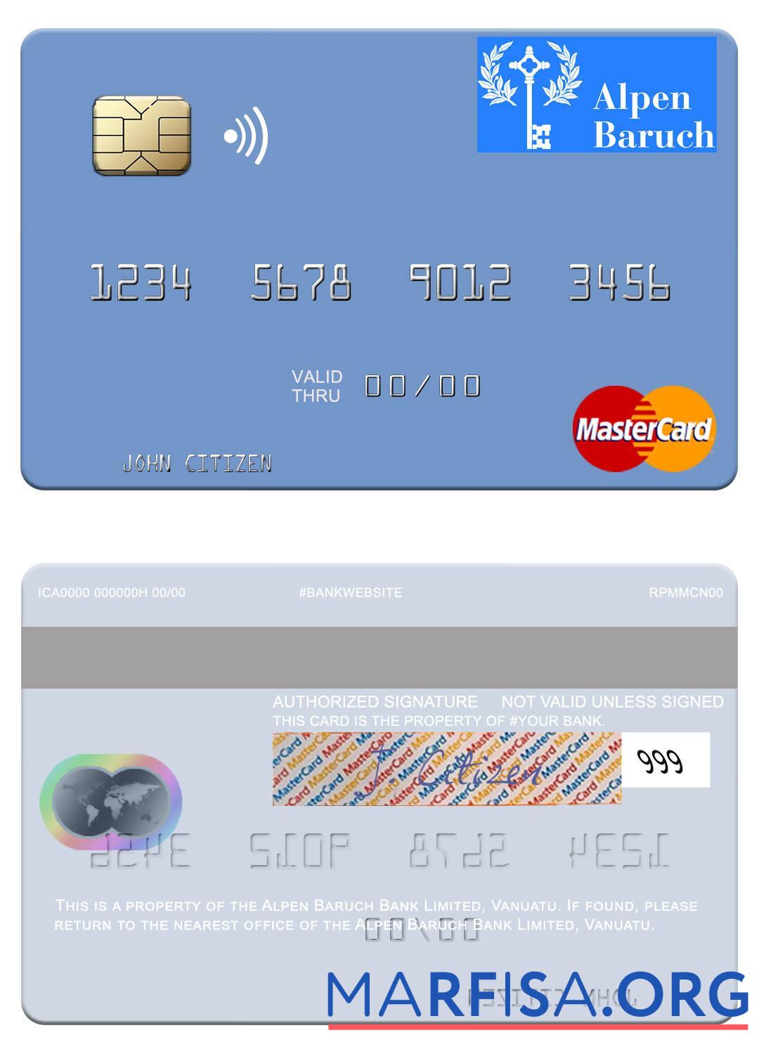 Вануату Alpen Baruch Банковский Limited mastercard макет