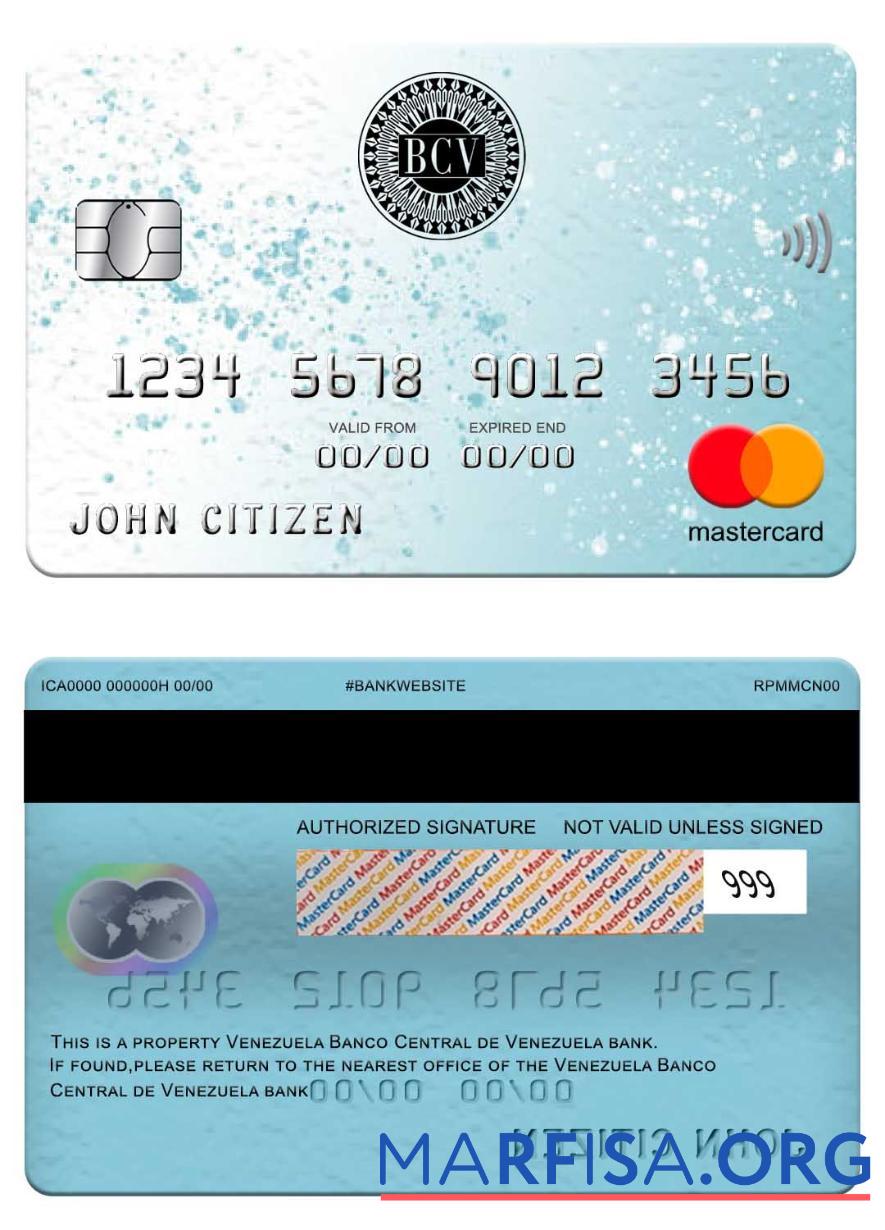 Венесуэла Banco Central de Венесуэла Банковский mastercard шаблон