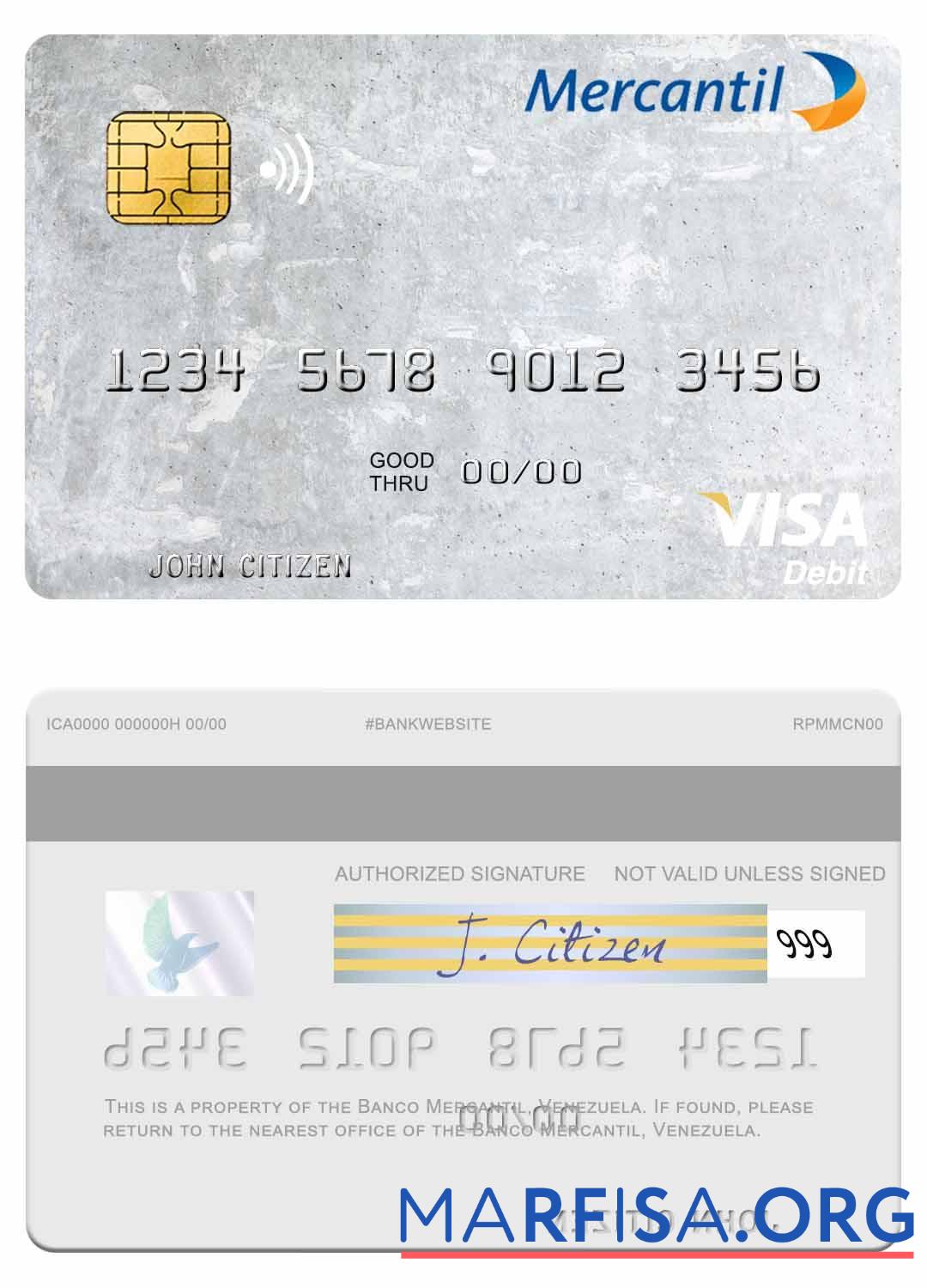 Венесуэла Banco Mercantil Виза Дебет Карта дизайн