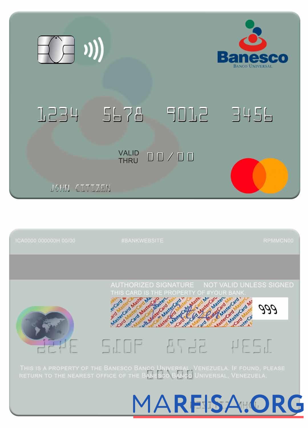 Венесуэла Banesco Banco Universal mastercard образец