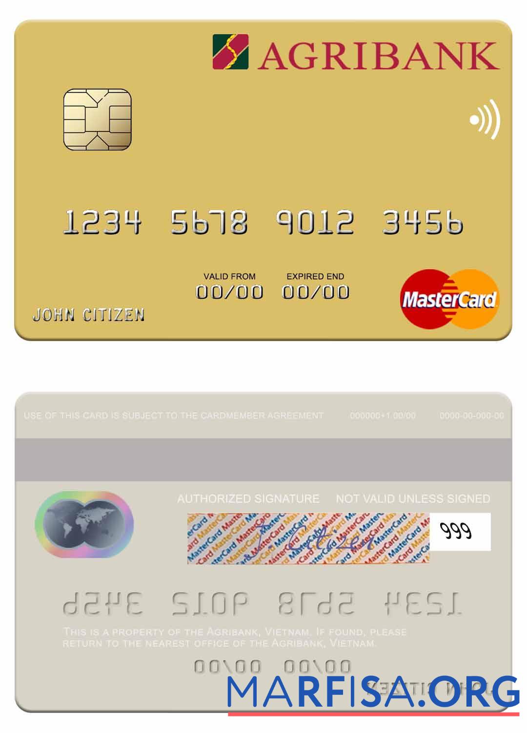 Вьетнам Agribank mastercard макет