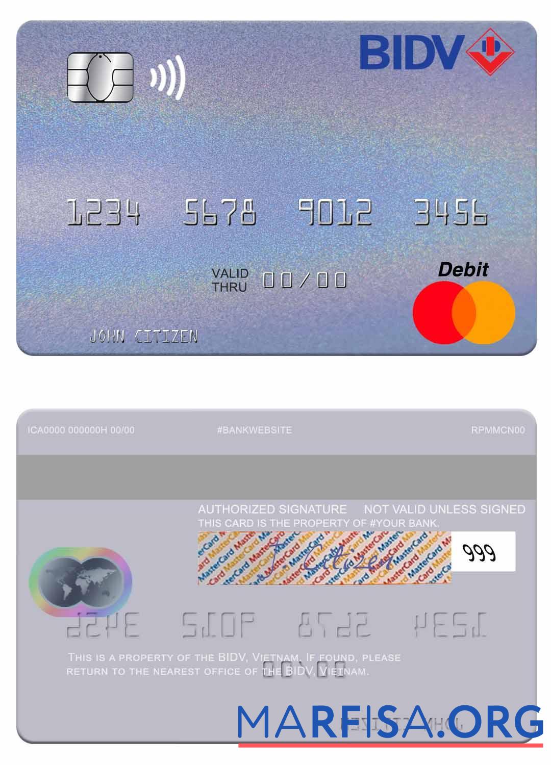 Вьетнам BIDV mastercard макет
