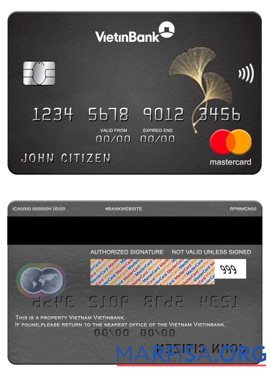 Вьетнам Vietinbank mastercard шаблон