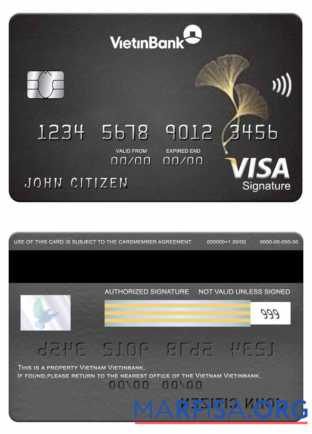 Вьетнам Vietinbank Виза Подпись Карта макет