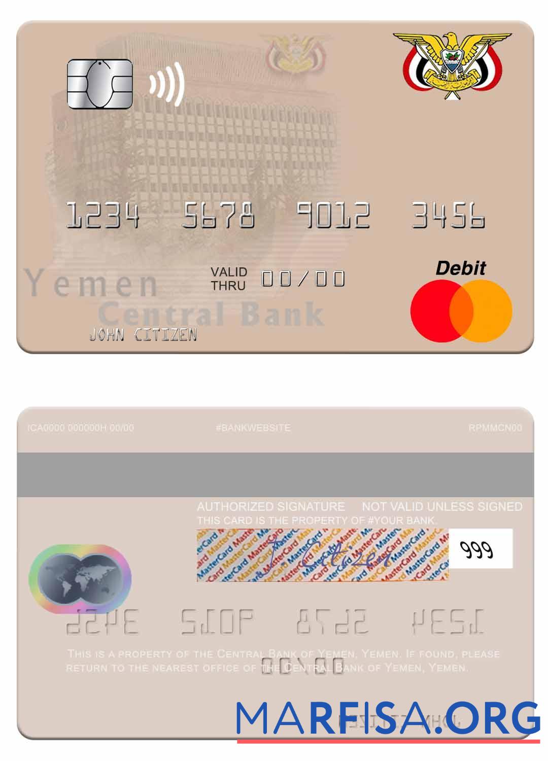 Йемен Central Банковский of Йемен mastercard шаблон