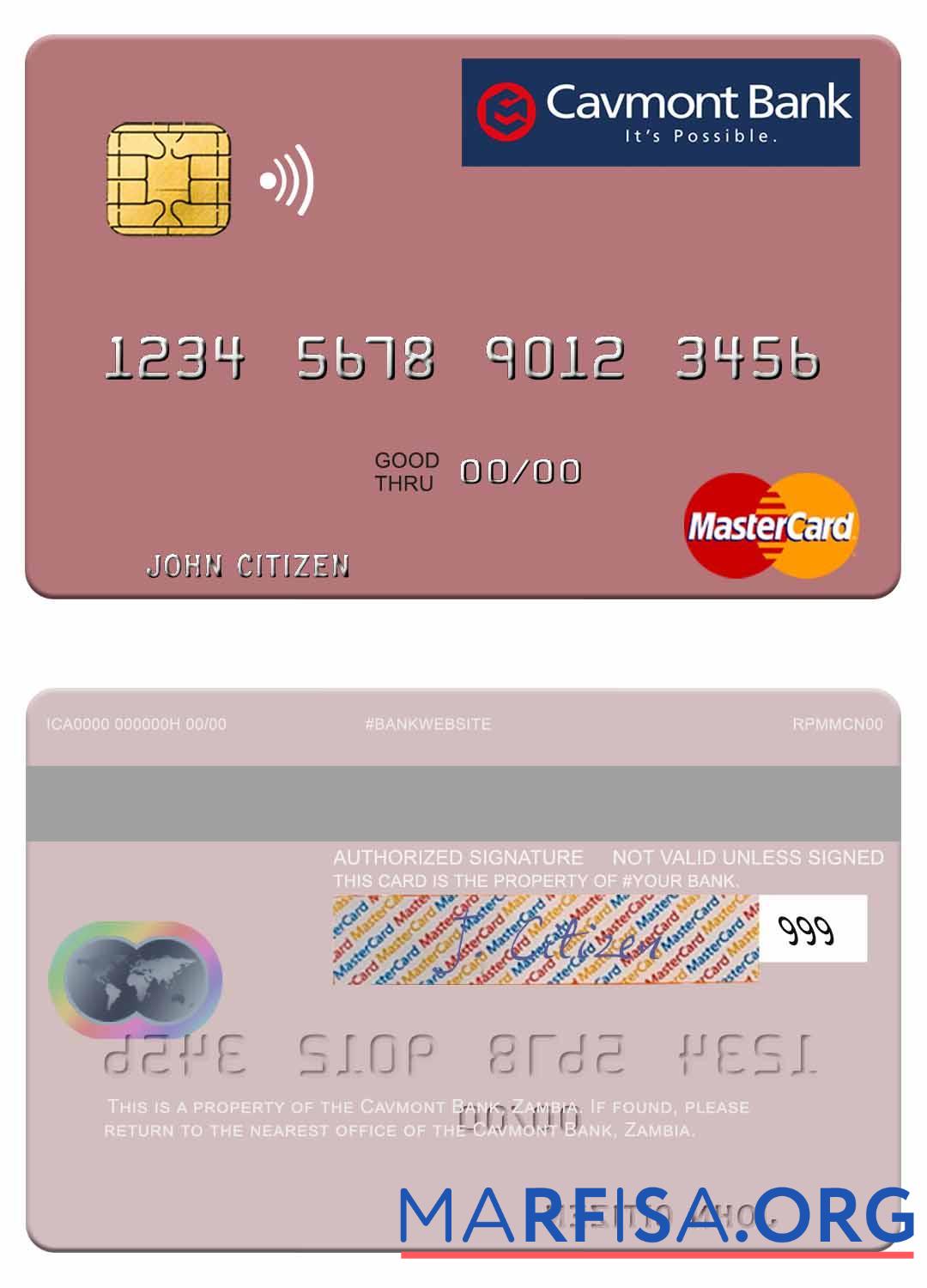 Замбия Cavmont Банковский mastercard шаблон