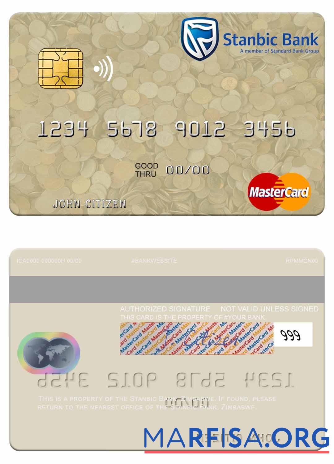 Зимбабве Stanbic Банковский mastercard макет