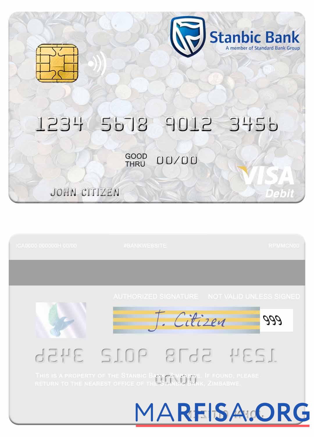 Зимбабве Stanbic Банковский Виза Дебет Карта макет