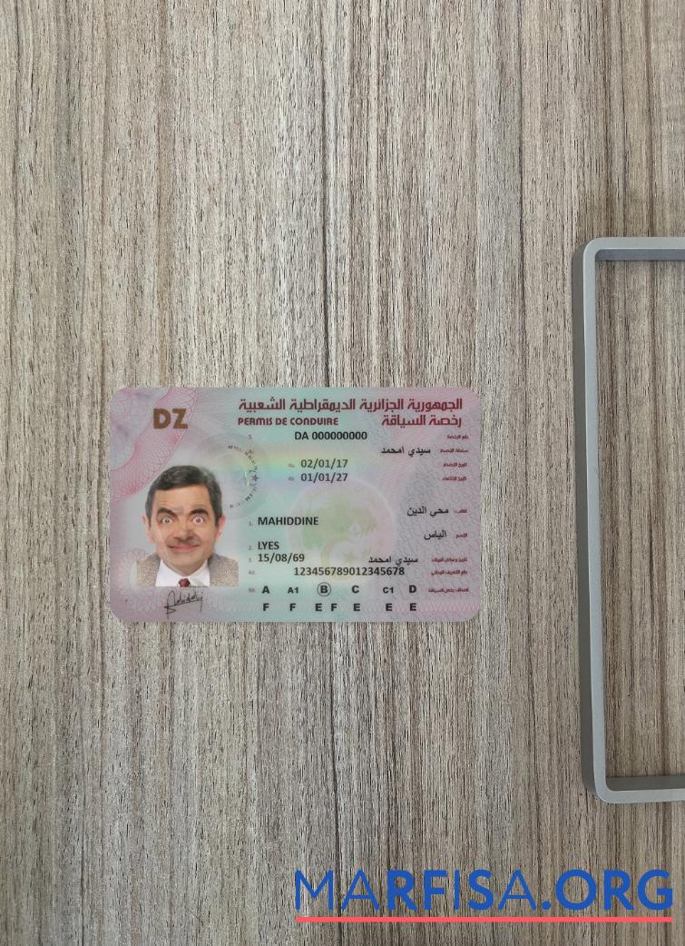 Алжир Водительское удостоверение фотообраз Лицевая сторона шаблон