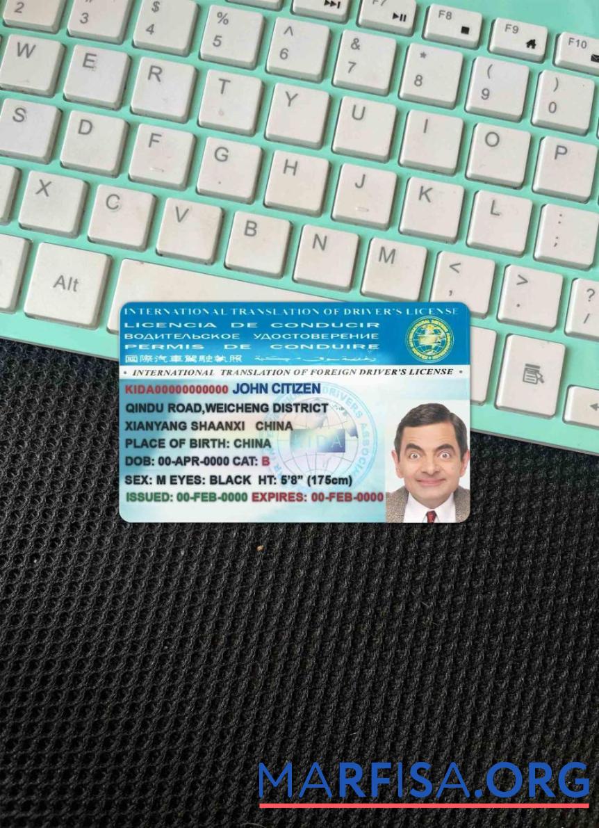 International Translation of drivers Лицензия фотообраз Лицевая сторона образец