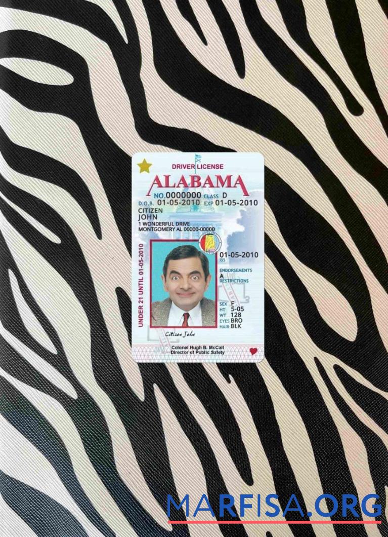 США Alabama Водительское удостоверение under 21 фотообраз Лицевая сторона макет