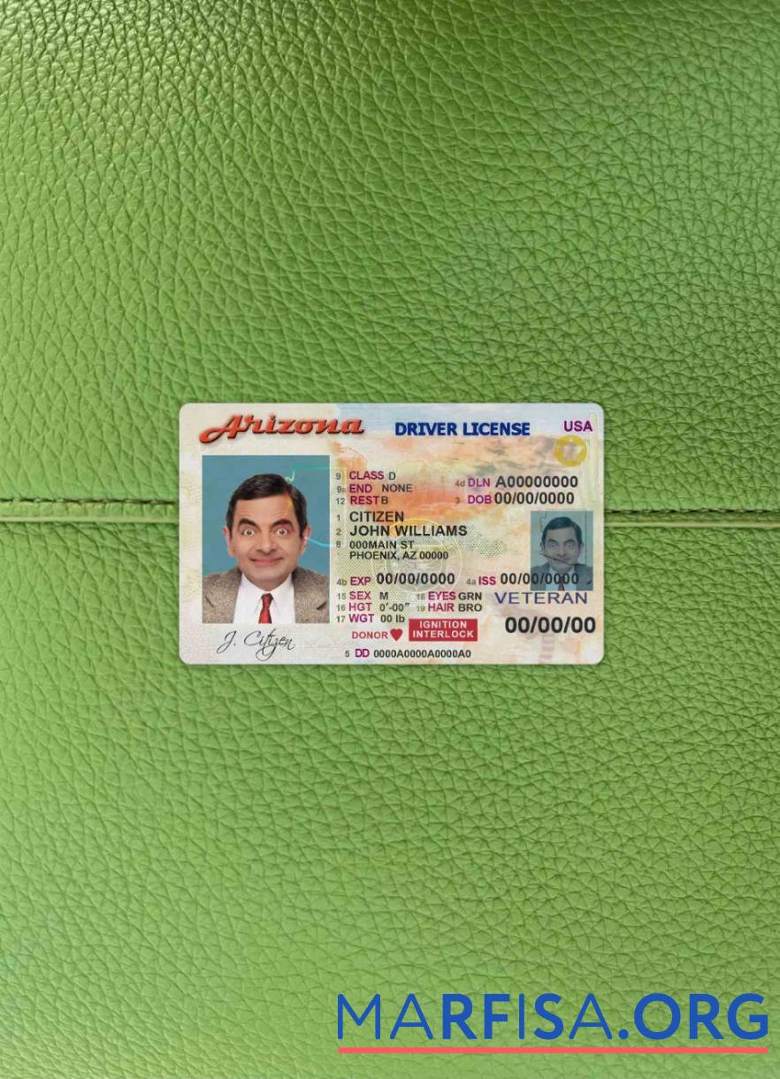 США Arizona Driver Лицензия фотообраз Лицевая сторона шаблон