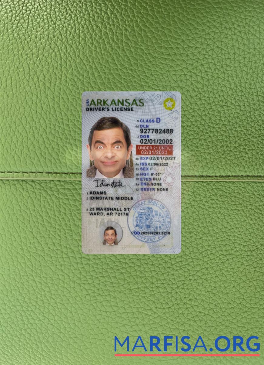 США Arkansas under 21 Водительское удостоверение фотообраз Лицевая сторона макет