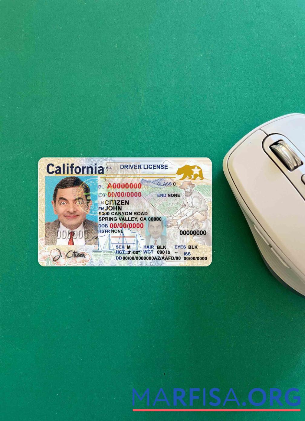 США California DL (2018, January ΓÇô Настоящий) фотообраз Лицевая сторона шаблон