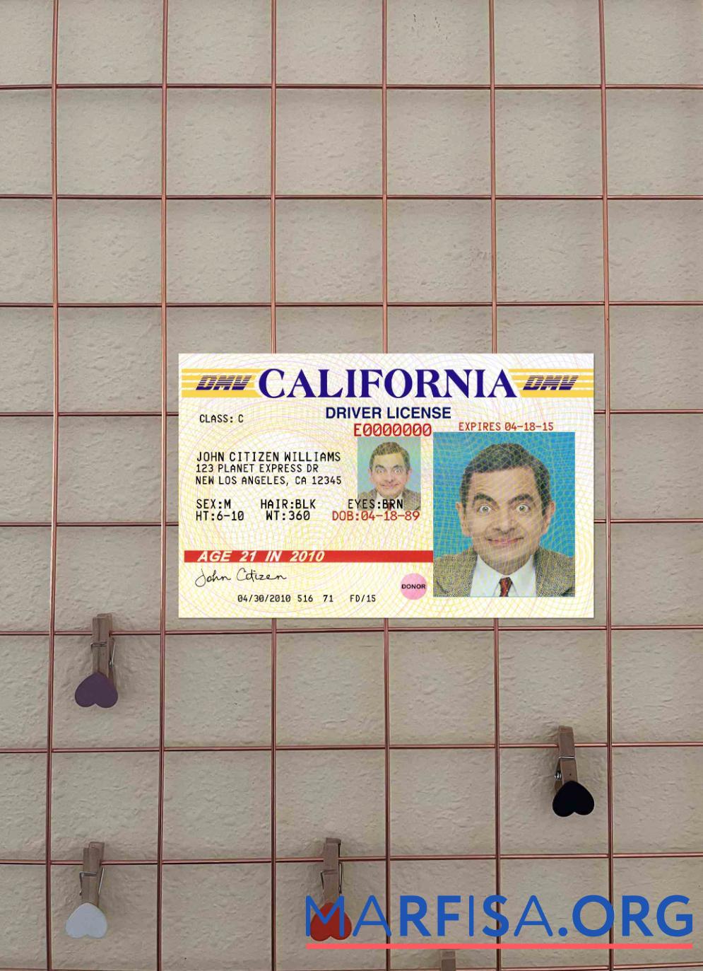 США California Водительское удостоверение Версия 3 фотообраз Лицевая сторона дизайн