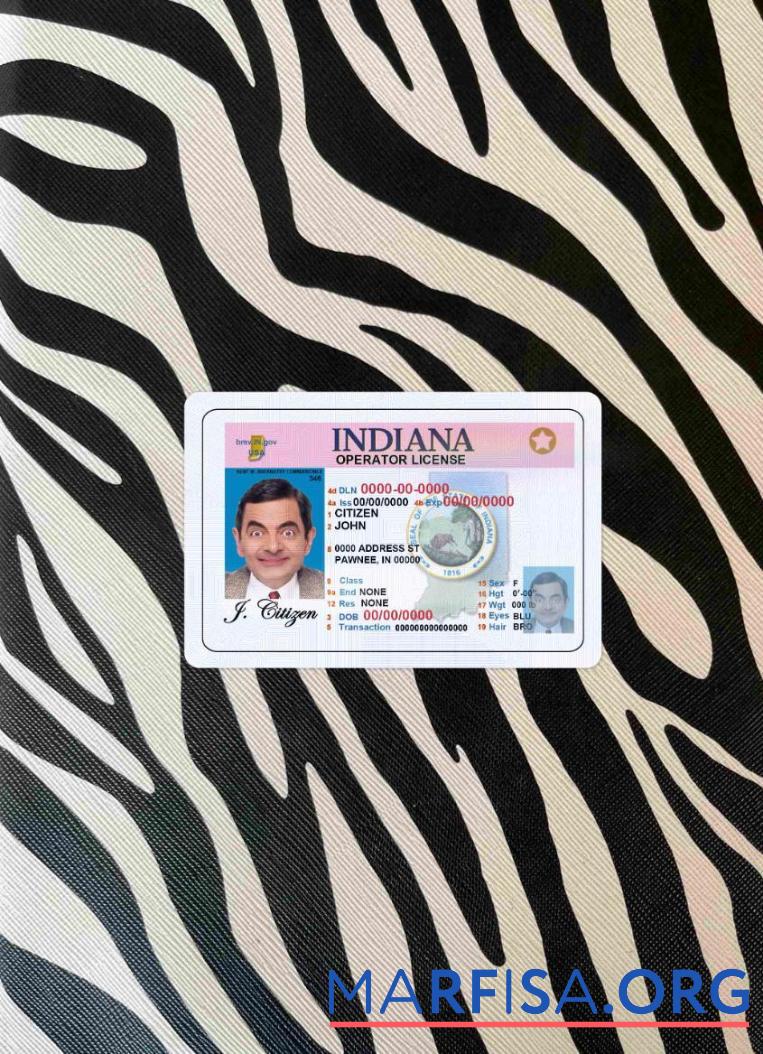 США Indiana DL фотообраз Лицевая сторона образец