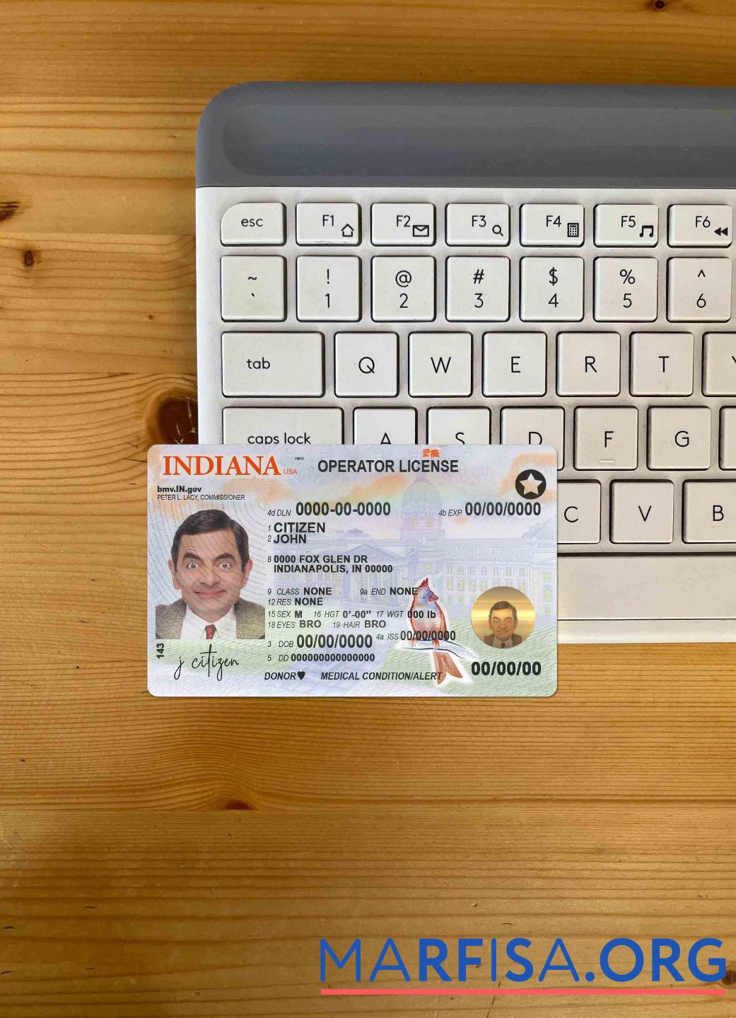 Премиум США Indiana Водительское удостоверение (operator) Лицензия Шаблон in PSD Формат (2019 ΓÇô Настоящий) фотообраз Лицевая сторона