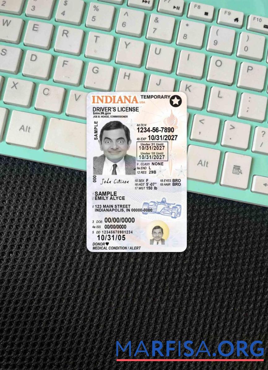 США Indiana Водительское удостоверение under 21 фотообраз Лицевая сторона макет