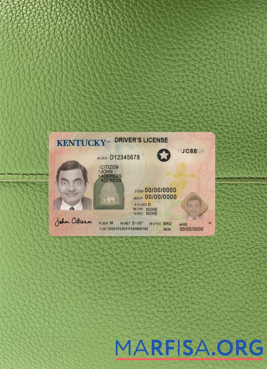 США Kentucky Водительское удостоверение 2020 Настоящий фотообраз Лицевая сторона макет