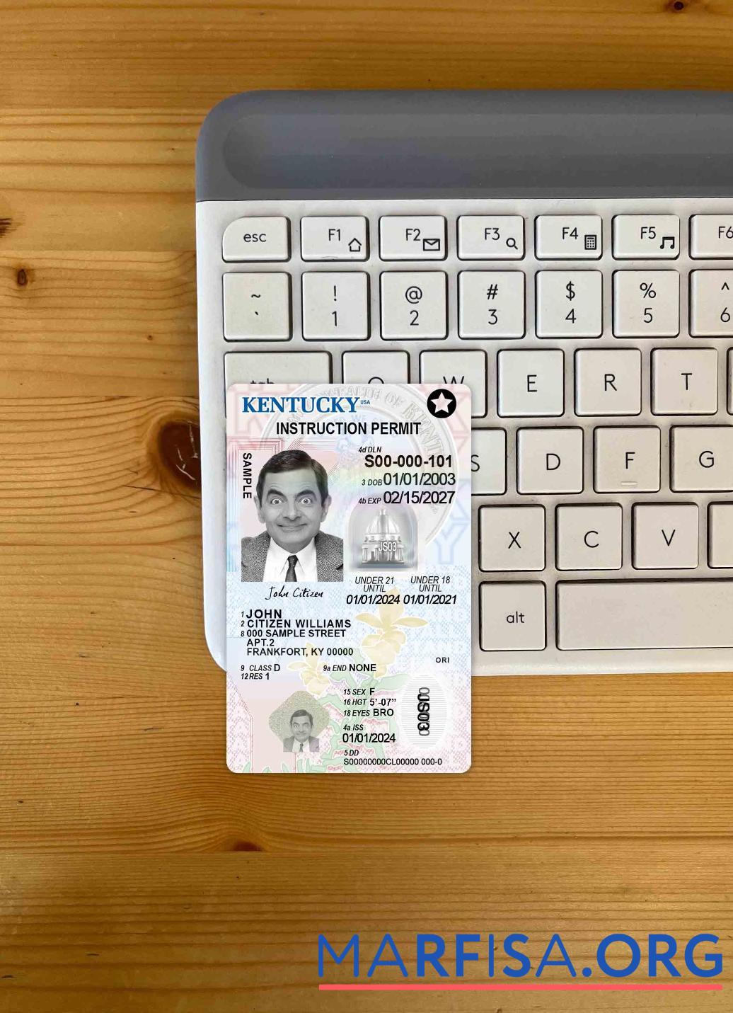 США Kentucky Водительское удостоверение under 21 фотообраз Лицевая сторона предпросмотр
