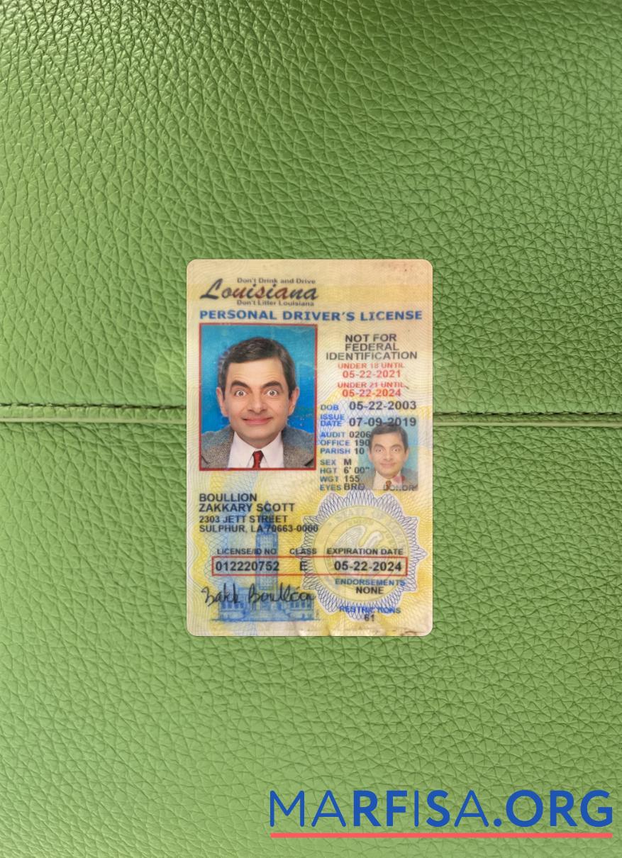 США Louisiana under 21 Водительское удостоверение фотообраз Лицевая сторона шаблон