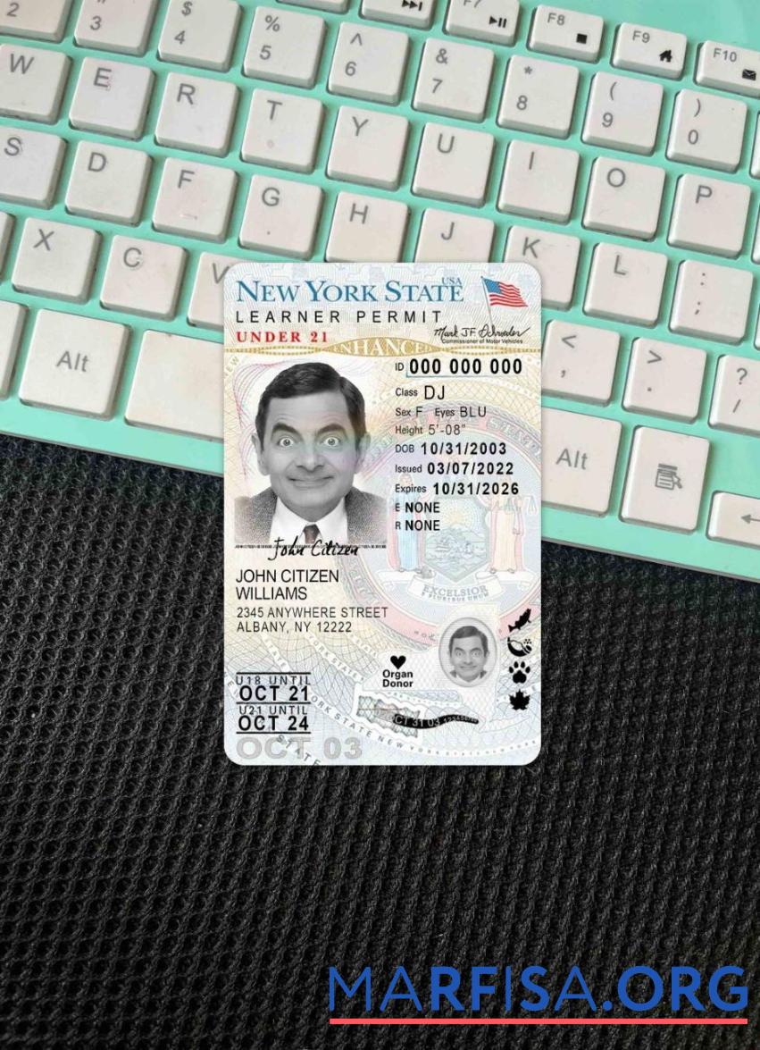 США Новый York Водительское удостоверение under 21 (Версия 2) фотообраз Лицевая сторона макет