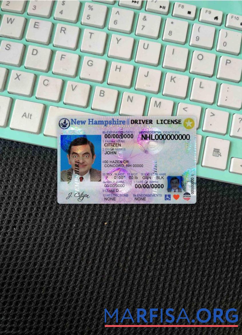 США Новый hampshire DL фотообраз Лицевая сторона образец