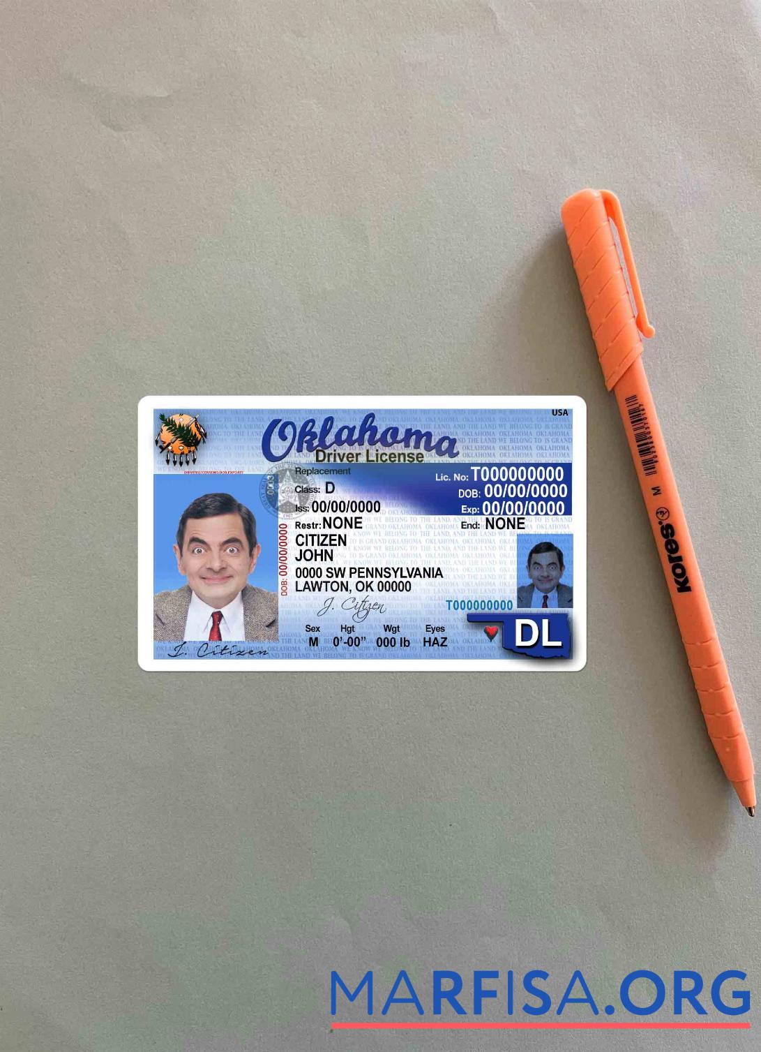 США Oklahoma DL фотообраз Лицевая сторона макет
