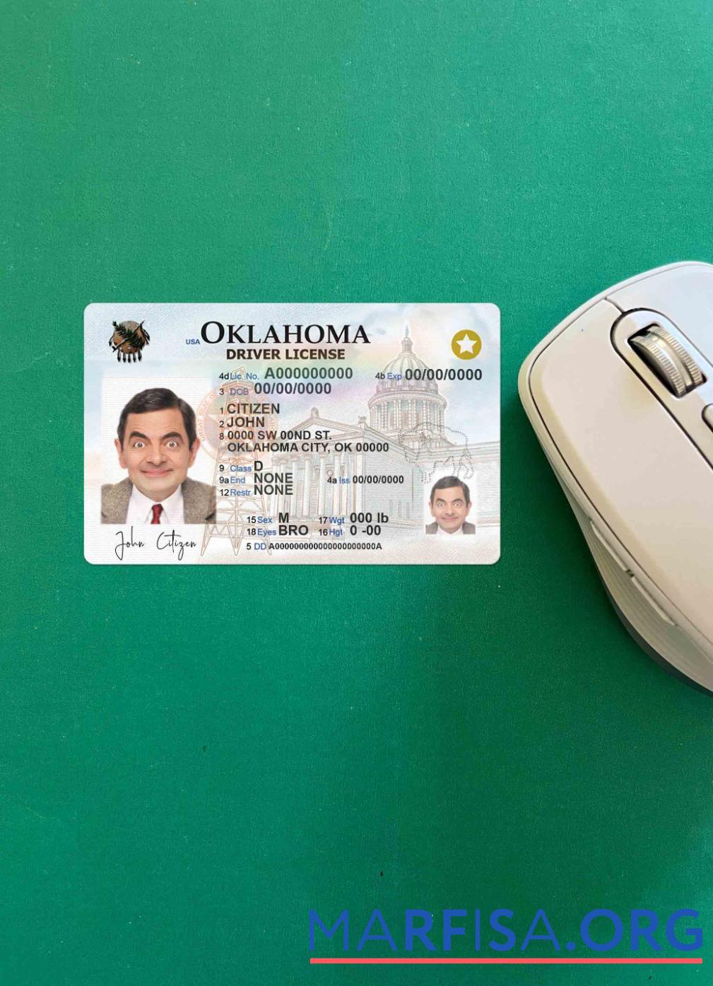 Реалистичный США Oklahoma Водительское удостоверение Шаблон in PSD Формат, fully Редактируемый (2020 ΓÇô Настоящий) фотообраз Лицевая сторона